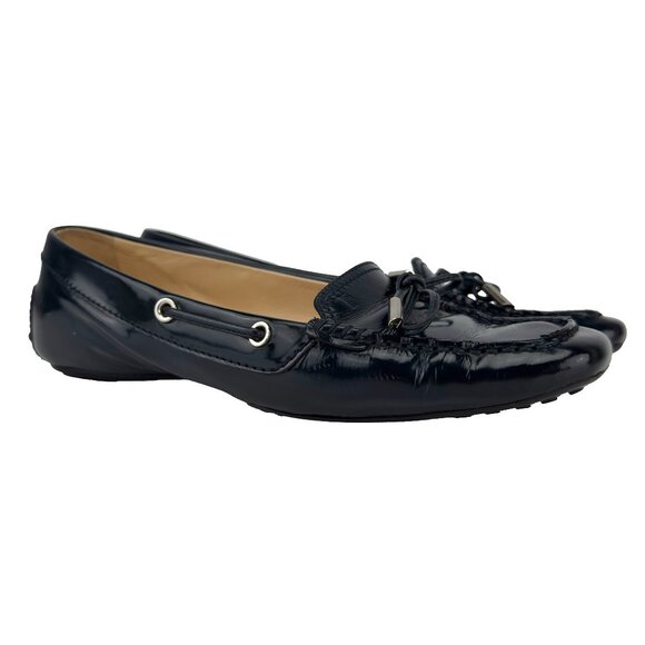Tod's Shoes - Tod's Navy Patent Leather Moccasin Loafers 6.5